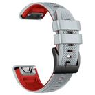 For Garmin Fenix 7X Twill Two Color Quick Release Silicone Watch Band(Light Grey Red) - 2