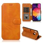 For Samsung Galaxy A30 Calf Texture Magnetic Buckle Horizontal Flip Leather Case with Holder & Card Slots & Wallet & Photo Frame(Khaki) - 1