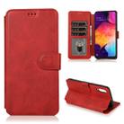 For Samsung Galaxy A50 Calf Texture Magnetic Buckle Horizontal Flip Leather Case with Holder & Card Slots & Wallet & Photo Frame(Red) - 1