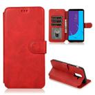 For Samsung Galaxy J8(2018) Calf Texture Magnetic Buckle Horizontal Flip Leather Case with Holder & Card Slots & Wallet & Photo Frame(Red) - 1