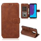 For Samsung Galaxy J8(2018) Calf Texture Magnetic Buckle Horizontal Flip Leather Case with Holder & Card Slots & Wallet & Photo Frame(Coffee) - 1
