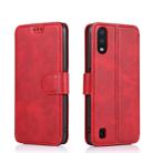 For Samsung Galaxy A01 Calf Texture Magnetic Buckle Horizontal Flip Leather Case with Holder & Card Slots & Wallet & Photo Frame(Red) - 1