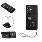 For OnePlus Nord CE 3 Lite Organ Card Bag Ring Holder PU Phone Case with Lanyard(Black) - 1