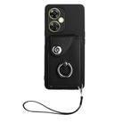 For OnePlus Nord CE 3 Lite Organ Card Bag Ring Holder PU Phone Case with Lanyard(Black) - 2
