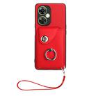 For OnePlus Nord CE 3 Lite Organ Card Bag Ring Holder PU Phone Case with Lanyard(Red) - 2
