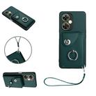 For OnePlus Nord CE 3 Lite Organ Card Bag Ring Holder PU Phone Case with Lanyard(Green) - 1