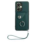 For OnePlus Nord CE 3 Lite Organ Card Bag Ring Holder PU Phone Case with Lanyard(Green) - 2