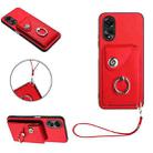For OPPO A17 Global Organ Card Bag Ring Holder PU Phone Case with Lanyard(Red) - 1