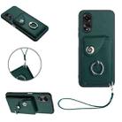 For OPPO A17 Global Organ Card Bag Ring Holder PU Phone Case with Lanyard(Green) - 1