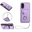 For OPPO A58 4G Global Organ Card Bag Ring Holder PU Phone Case with Lanyard(Purple) - 1