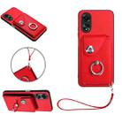 For OPPO A58 4G Global Organ Card Bag Ring Holder PU Phone Case with Lanyard(Red) - 1