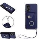 For OPPO A78 4G Global Organ Card Bag Ring Holder PU Phone Case with Lanyard(Blue) - 1