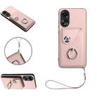 For OPPO A78 4G Global Organ Card Bag Ring Holder PU Phone Case with Lanyard(Pink) - 1