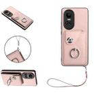 For OPPO Reno10/Reno10 Pro Global Organ Card Bag Ring Holder PU Phone Case with Lanyard(Pink) - 1