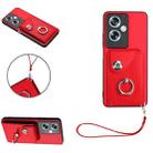 For OPPO A79 5G Global Organ Card Bag Ring Holder PU Phone Case with Lanyard(Red) - 1