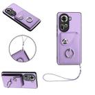 For OPPO Reno11 Global Organ Card Bag Ring Holder PU Phone Case with Lanyard(Purple) - 1