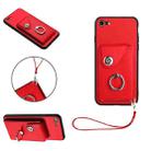 For iPhone SE 2022/SE 2020/6/7/8 Organ Card Bag Ring Holder PU Phone Case with Lanyard(Red) - 1