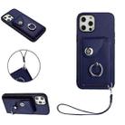 For iPhone 12 Organ Card Bag Ring Holder PU Phone Case with Lanyard(Blue) - 1