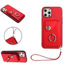 For iPhone 12 Organ Card Bag Ring Holder PU Phone Case with Lanyard(Red) - 1