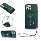 For iPhone 12 Organ Card Bag Ring Holder PU Phone Case with Lanyard(Green) - 1