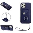 For iPhone 12 Pro Max Organ Card Bag Ring Holder PU Phone Case with Lanyard(Blue) - 1