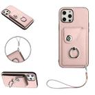 For iPhone 12 Pro Max Organ Card Bag Ring Holder PU Phone Case with Lanyard(Pink) - 1