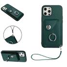 For iPhone 12 Pro Max Organ Card Bag Ring Holder PU Phone Case with Lanyard(Green) - 1