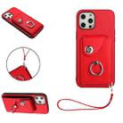 For iPhone 12 Pro Organ Card Bag Ring Holder PU Phone Case with Lanyard(Red) - 1