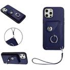 For iPhone 12 mini Organ Card Bag Ring Holder PU Phone Case with Lanyard(Blue) - 1