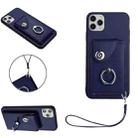 For iPhone 11 Pro Max Organ Card Bag Ring Holder PU Phone Case with Lanyard(Blue) - 1