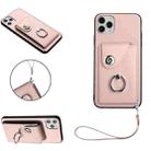 For iPhone 11 Pro Max Organ Card Bag Ring Holder PU Phone Case with Lanyard(Pink) - 1