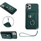 For iPhone 11 Pro Max Organ Card Bag Ring Holder PU Phone Case with Lanyard(Green) - 1