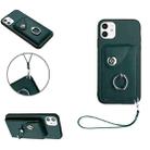 For iPhone 11 Organ Card Bag Ring Holder PU Phone Case with Lanyard(Green) - 1