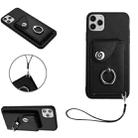 For iPhone 11 Pro Organ Card Bag Ring Holder PU Phone Case with Lanyard(Black) - 1