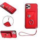 For iPhone 11 Pro Organ Card Bag Ring Holder PU Phone Case with Lanyard(Red) - 1