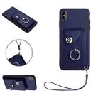 For iPhone XS / X Organ Card Bag Ring Holder PU Phone Case with Lanyard(Blue) - 1