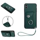 For iPhone XS / X Organ Card Bag Ring Holder PU Phone Case with Lanyard(Green) - 1
