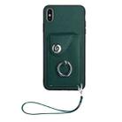 For iPhone XS / X Organ Card Bag Ring Holder PU Phone Case with Lanyard(Green) - 2