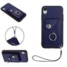 For iPhone XR Organ Card Bag Ring Holder PU Phone Case with Lanyard(Blue) - 1