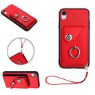 For iPhone XR Organ Card Bag Ring Holder PU Phone Case with Lanyard(Red) - 1