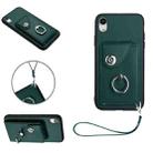 For iPhone XR Organ Card Bag Ring Holder PU Phone Case with Lanyard(Green) - 1