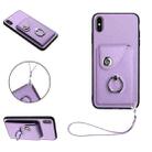 For iPhone XS Max Organ Card Bag Ring Holder PU Phone Case with Lanyard(Purple) - 1