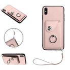 For iPhone XS Max Organ Card Bag Ring Holder PU Phone Case with Lanyard(Pink) - 1