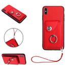 For iPhone XS Max Organ Card Bag Ring Holder PU Phone Case with Lanyard(Red) - 1