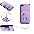 For iPhone 8 Plus / 7 Plus Organ Card Bag Ring Holder PU Phone Case with Lanyard(Purple) - 1