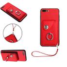 For iPhone 8 Plus / 7 Plus Organ Card Bag Ring Holder PU Phone Case with Lanyard(Red) - 1