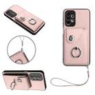 For Samsung Galaxy A13 4G Organ Card Bag Ring Holder PU Phone Case with Lanyard(Pink) - 1