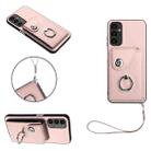 For Samsung Galaxy A14 5G Organ Card Bag Ring Holder PU Phone Case with Lanyard(Pink) - 1