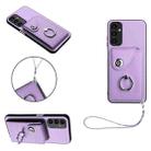 For Samsung Galaxy A15 4G Global Organ Card Bag Ring Holder PU Phone Case with Lanyard(Purple) - 1