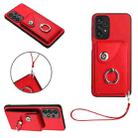 For Samsung Galaxy A52 4G/5G Organ Card Bag Ring Holder PU Phone Case with Lanyard(Red) - 1
